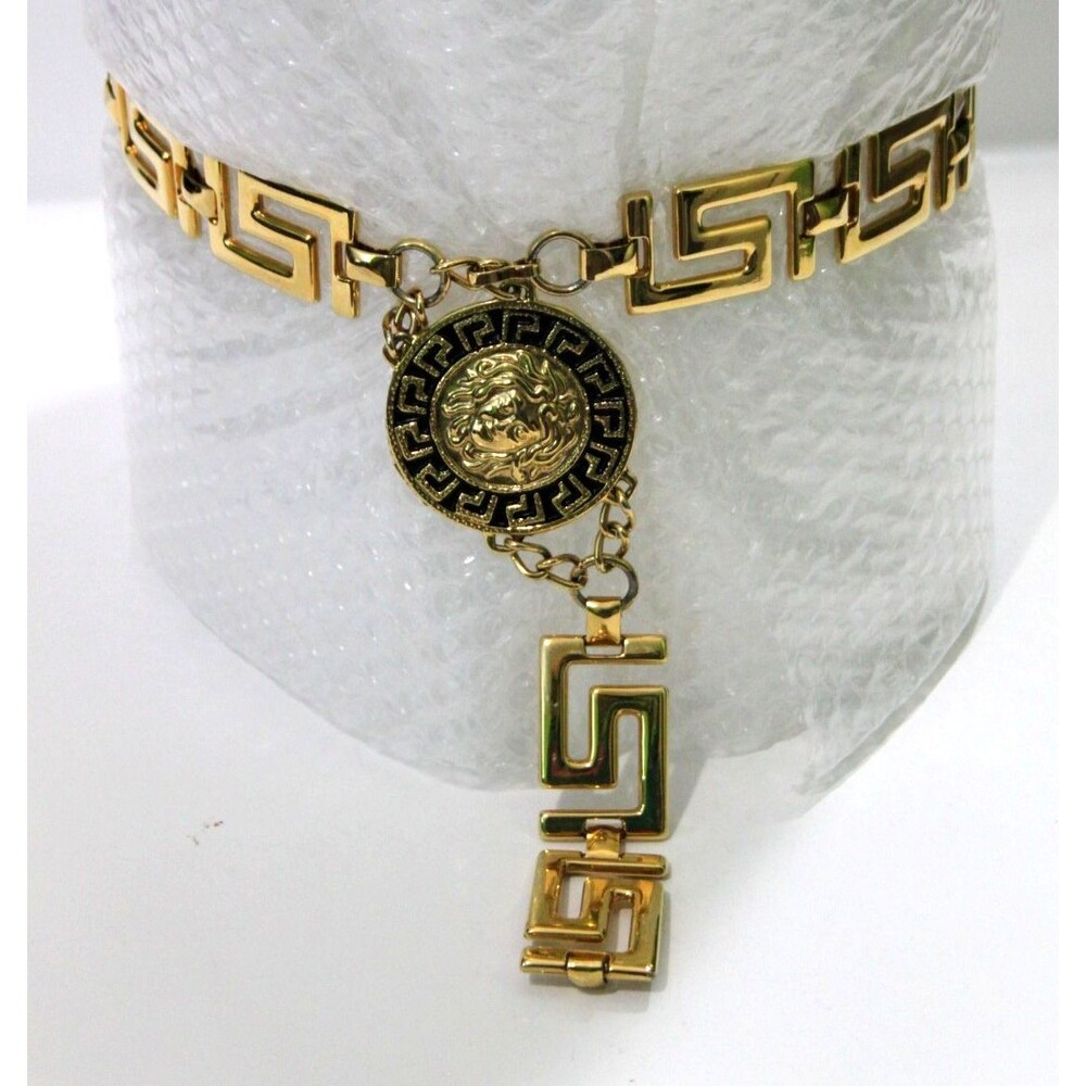 Gianni Versace Like Gold Tone Medusa Women's Chain Belt Designer Vintage Fashion